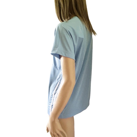 Adidas 3 Stripe Fitness Top Shirt Pullover V-Neck Baby Blue Yoga Gym Active Wear - Picture 4 of 12